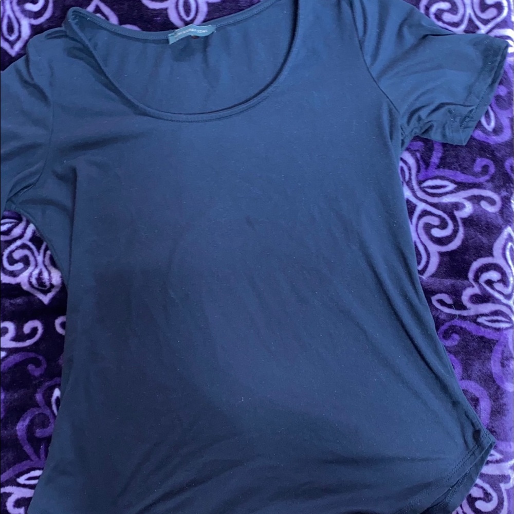 Scoop neck dress shirt.